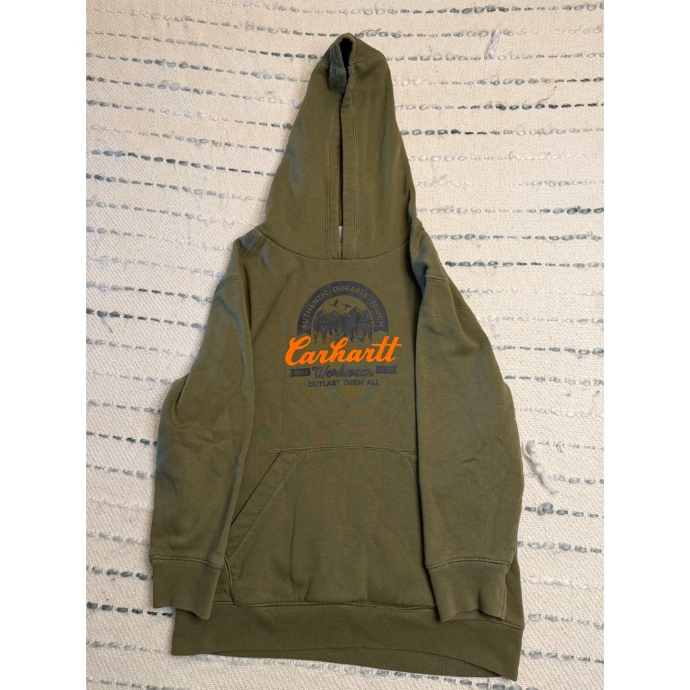 Carhartt Boys Olive Green Graphic Pullover Hoodie Sweatshirt Size S 8-10